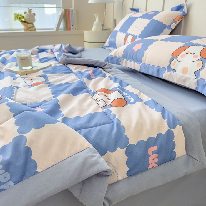 91家纺网 家纺一手货源 找家纺 宝士康家纺 2025新款10A抗菌针织夏被 嗨皮狗狗