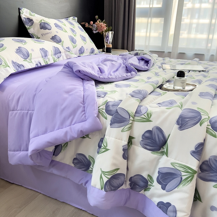 91家纺网 家纺一手货源 找家纺 宝士康家纺 2025新款10A抗菌双层纱印花夏被 郁金紫