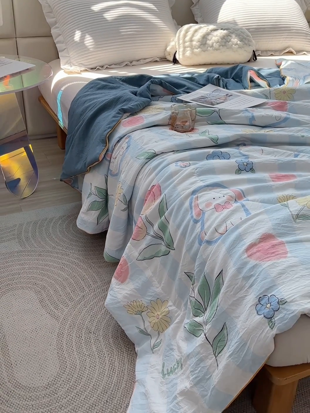 91家纺网 家纺一手货源 找家纺 富艺隆 2025新款A类水洗棉双层纱夏被水洗棉麻空调被直播爆款大豆夏被 莫里森林