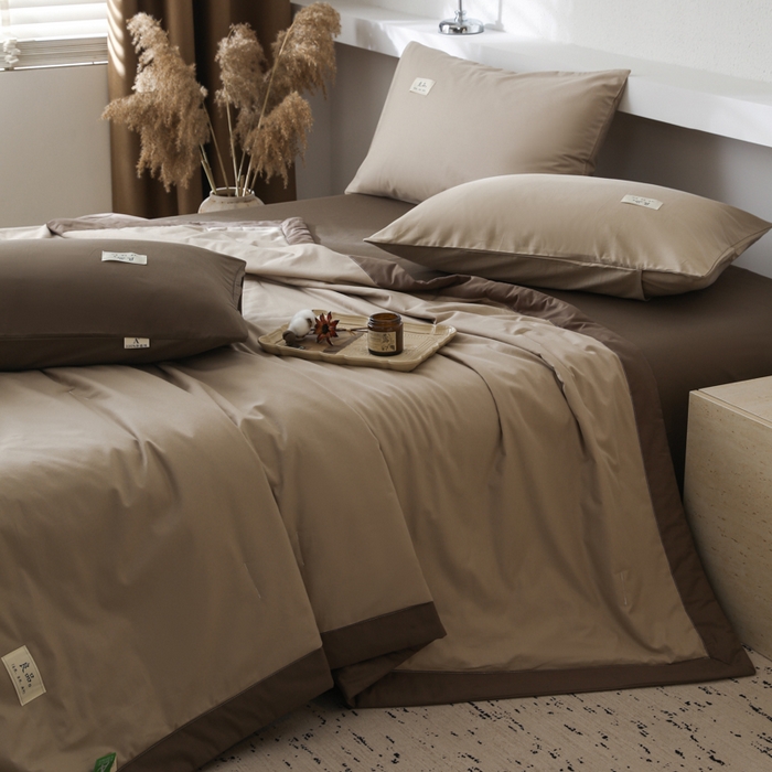 91家纺网 家纺一手货源 找家纺 眠博士 2025新款A类全棉40S纯棉新疆棉大豆夏被夏凉被空调被 包边夏被40支-杏色拼春泥