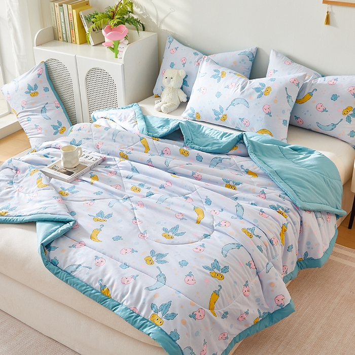 91家纺网 家纺一手货源 找家纺 海洋家纺 2025款水洗棉纯棉花夏凉被全棉花印花夏被空调被薄被子 蓝精灵