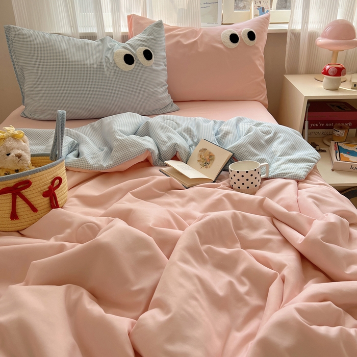 91家纺网 家纺一手货源 找家纺 慕尚家纺 2025新款大眼萌仔夏被 大眼萌 粉蓝格