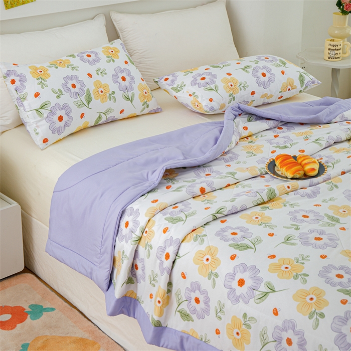 91家纺网 家纺一手货源 找家纺 海洋家纺 2025款水洗棉纯棉花夏凉被全棉花印花夏被空调被薄被子 紫丁香