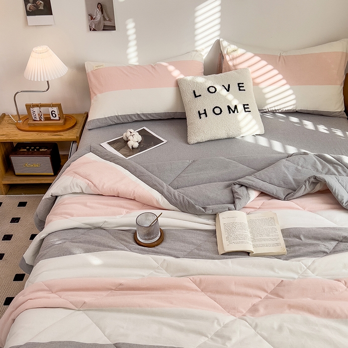 91家纺网 家纺一手货源 找家纺 宝士康家纺 2025新款10A抗菌无印风夏被 被子被芯 桃玉粉