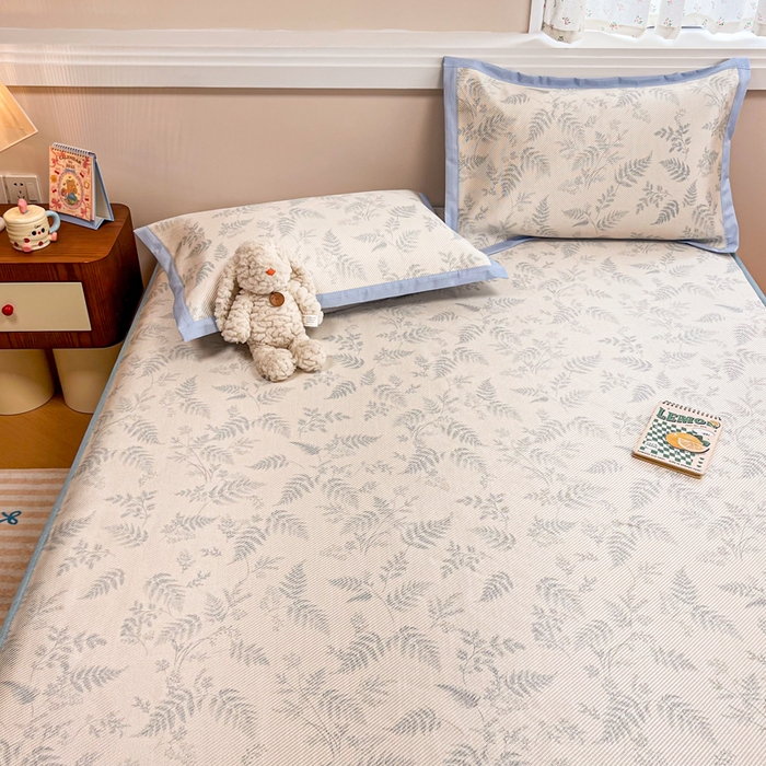 91家纺网 家纺一手货源 找家纺 慕尚家纺 2025新款数码印花床席床笠款冰藤席 床笠款-土豆叶