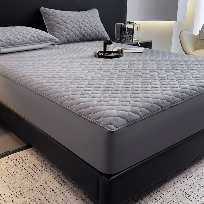 91家纺网 家纺一手货源 找家纺 叠派家纺 2025新款5A抗菌A类夹棉床笠经典款防水款系列 银灰色-梅花经典款