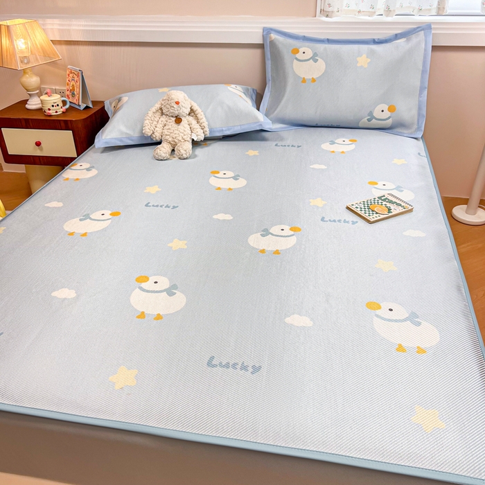 91家纺网 家纺一手货源 找家纺 慕尚家纺 2025新款数码印花床席床笠款冰藤席 床笠款-柯尔鸭