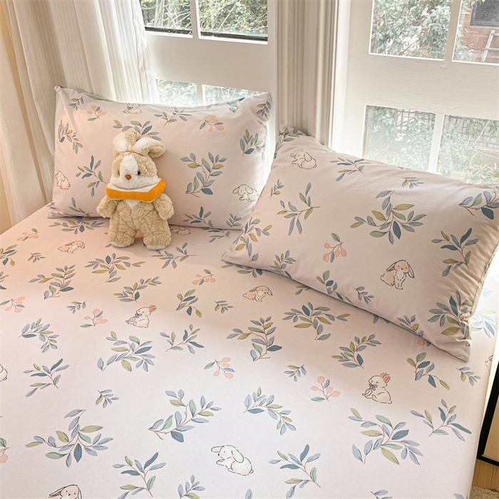 91家纺网 家纺一手货源 找家纺 宝士康家纺 2025新款10A抗菌全棉印花床笠 兔兔乐园