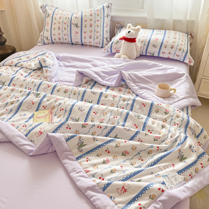 91家纺网 家纺一手货源 找家纺 宝士康家纺 2025新款水洗棉超声波压花夏被 被子被芯 甜心花园