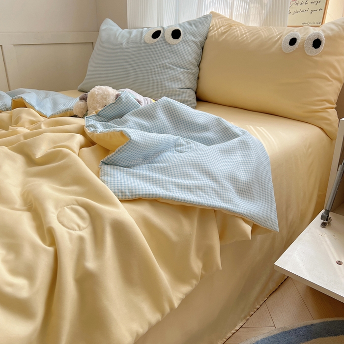 91家纺网 家纺一手货源 找家纺 慕尚家纺 2025新款大眼萌仔夏被 大眼萌 黄蓝格