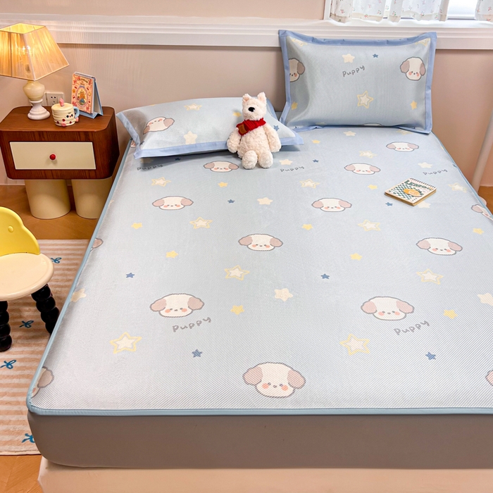 91家纺网 家纺一手货源 找家纺 慕尚家纺 2025新款数码印花床席床笠款冰藤席 床笠款-酷奇