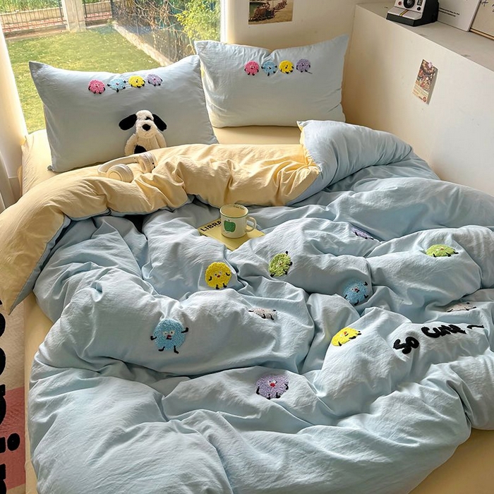 91家纺网 家纺一手货源 找家纺 耀达家居 2025新款A类水洗棉毛巾绣四件套 奇趣豆-海盐