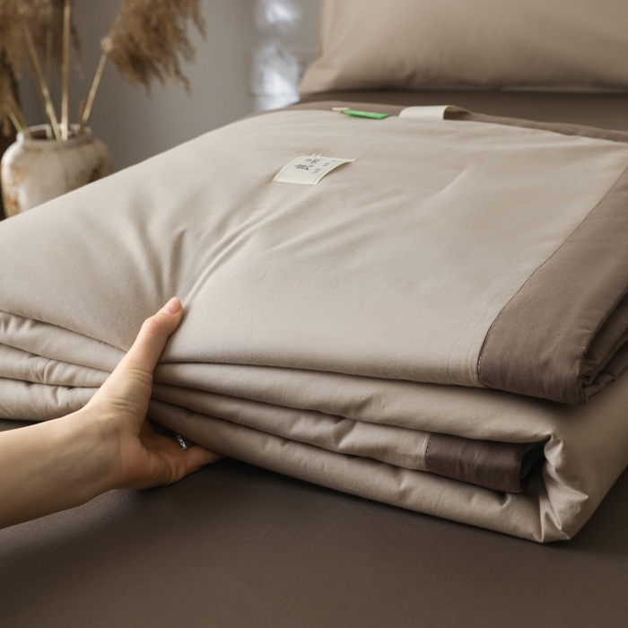 91家纺网 家纺一手货源 找家纺 眠博士 2025新款A类全棉40S纯棉新疆棉大豆夏被夏凉被空调被 包边夏被40支-杏色拼春泥