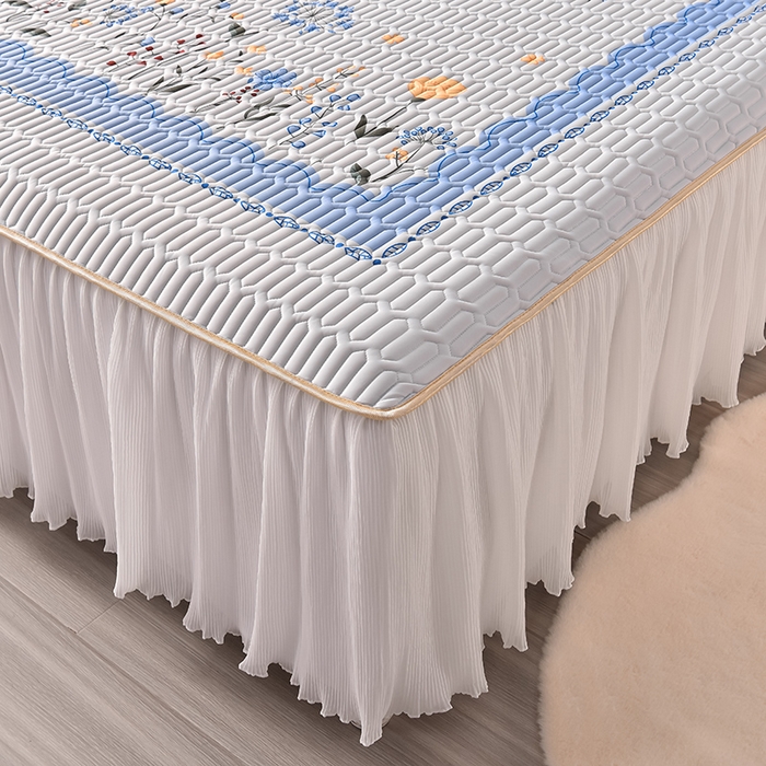 91家纺网 家纺一手货源 找家纺 炫拼家纺 2025新款凉感丝印花床裙款乳胶凉席三件套 夏薇花