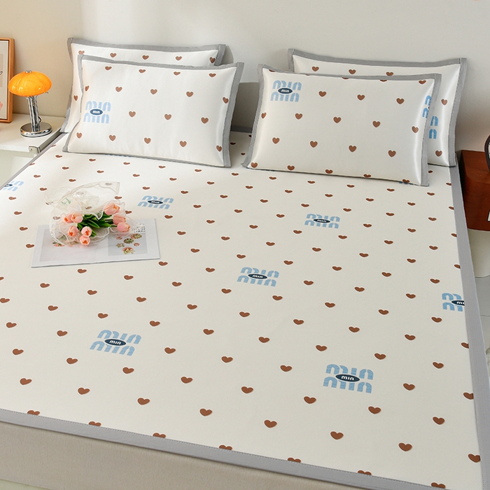 91家纺网 家纺一手货源 找家纺 简一 2025新款A类碳光印花数码冰丝凉席系列-床单款 满心欢喜