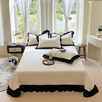 慕希 2025新款亲肤舒适水洗棉花边床盖三件套 赫本-可可玉