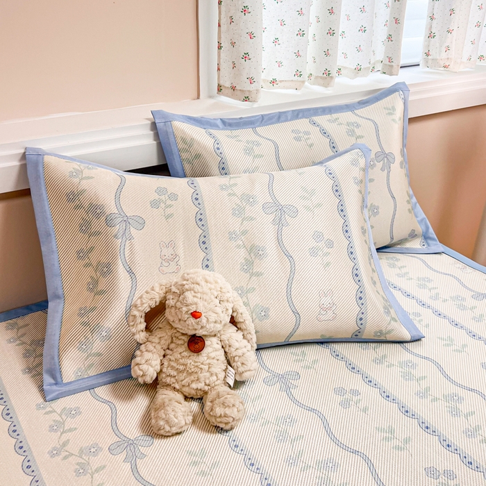 91家纺网 家纺一手货源 找家纺 慕尚家纺 2025新款数码印花床席床笠款冰藤席 床席款-高冷兔