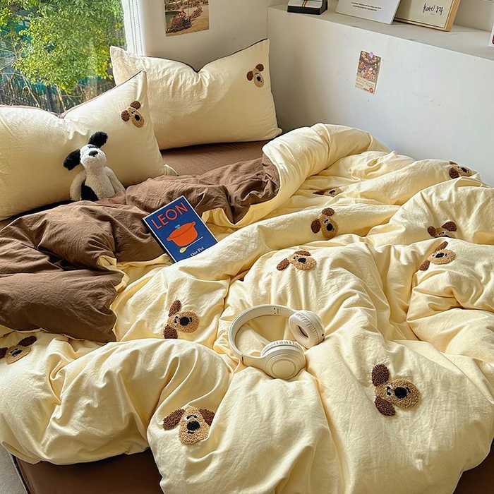 91家纺网 家纺一手货源 找家纺 耀达家居 2025新款A类水洗棉毛巾绣四件套 掌门狗-奶酪