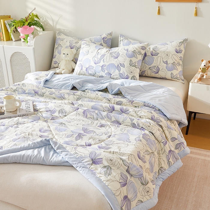 91家纺网 家纺一手货源 找家纺 海洋家纺 2025款水洗棉纯棉花夏凉被全棉花印花夏被空调被薄被子 淑清雅