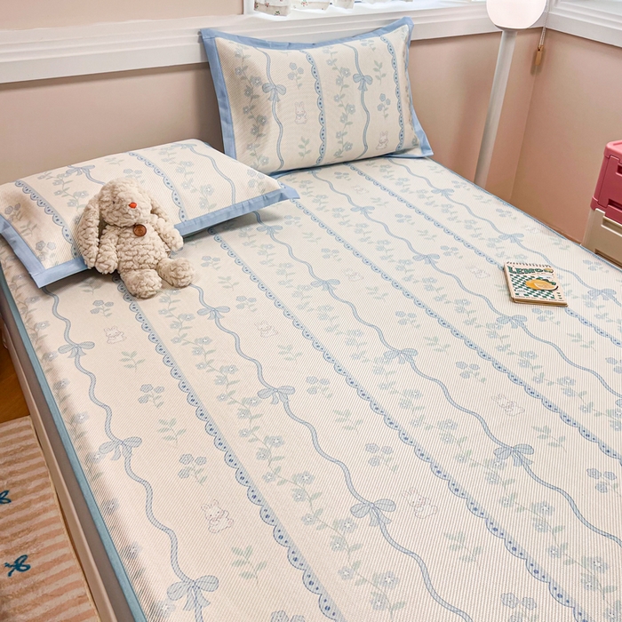 91家纺网 家纺一手货源 找家纺 慕尚家纺 2025新款数码印花床席床笠款冰藤席 床笠款-高冷兔