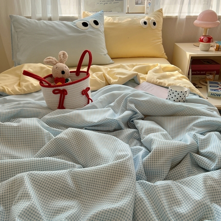 91家纺网 家纺一手货源 找家纺 慕尚家纺 2025新款大眼萌仔夏被 大眼萌 蓝格黄