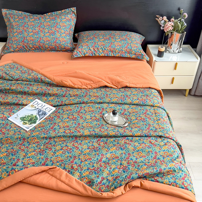 91家纺网 家纺一手货源 找家纺 宝士康家纺 2025新款10A抗菌双层纱印花夏被四件套 艾维