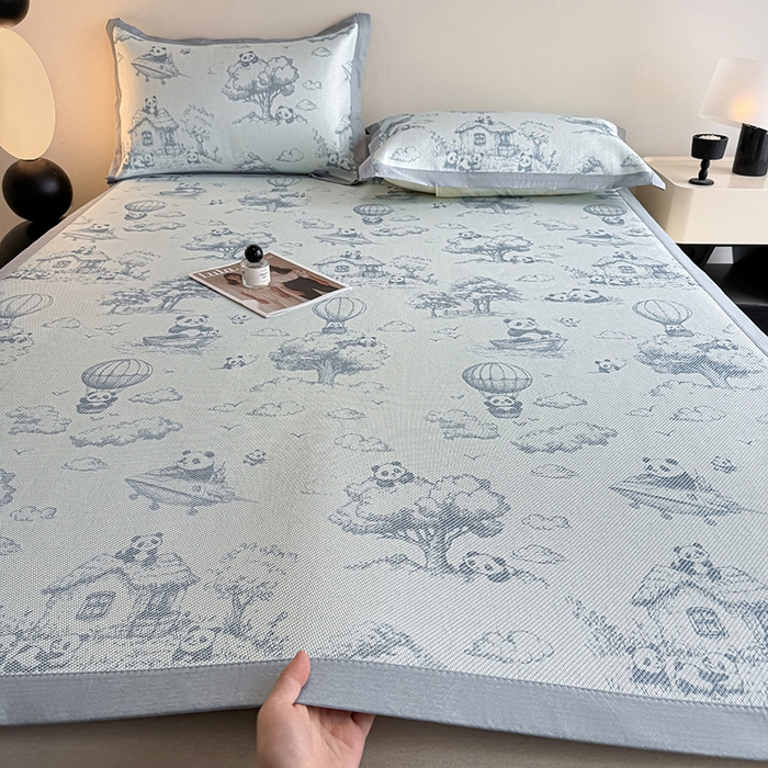 91家纺网 家纺一手货源 找家纺 格真2025新款简约印花冰藤席席子凉席 国宝乐园