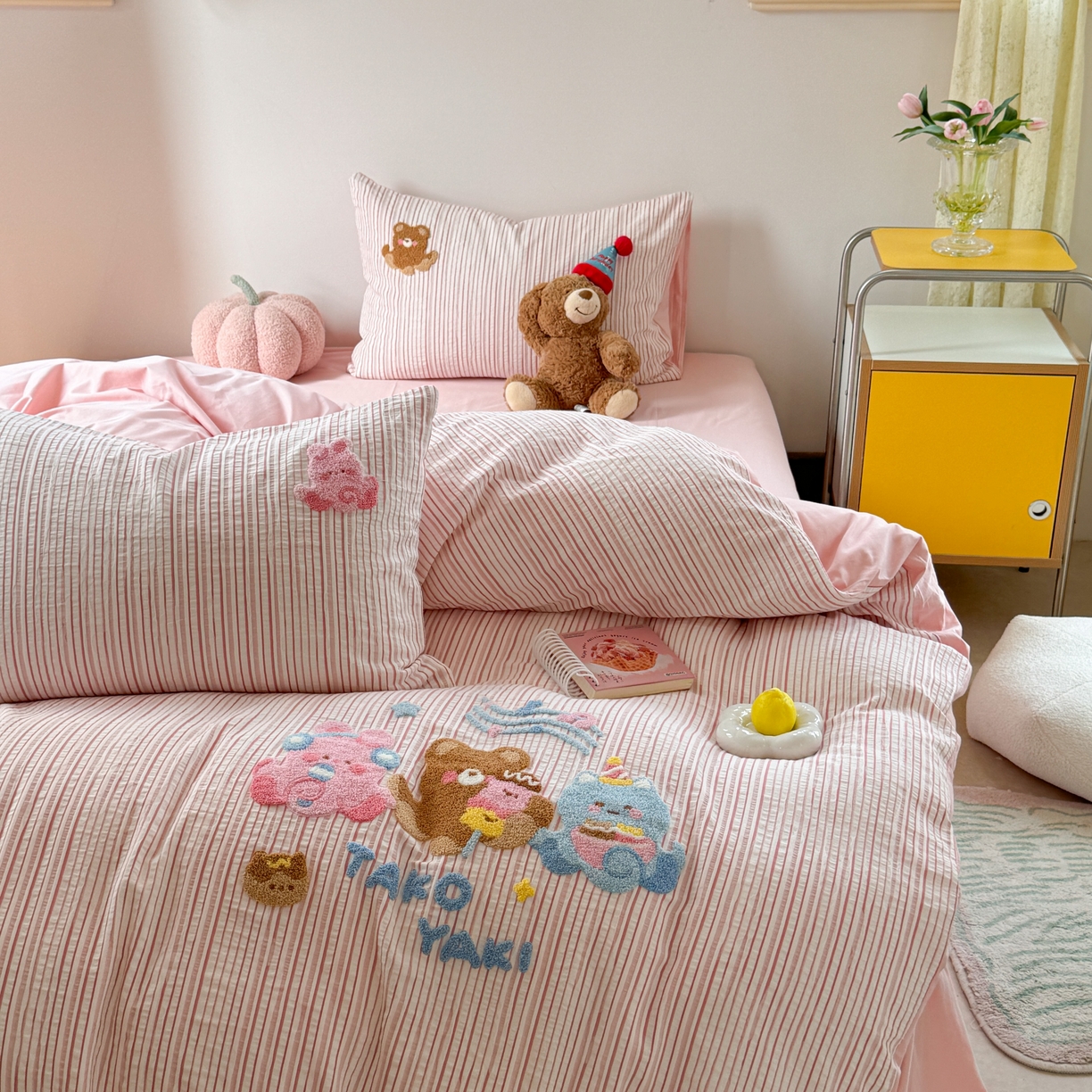 91家纺网 家纺一手货源 找家纺 柚子 2025春夏新款全棉纯棉提花毛巾绣四件套 章鱼丸子