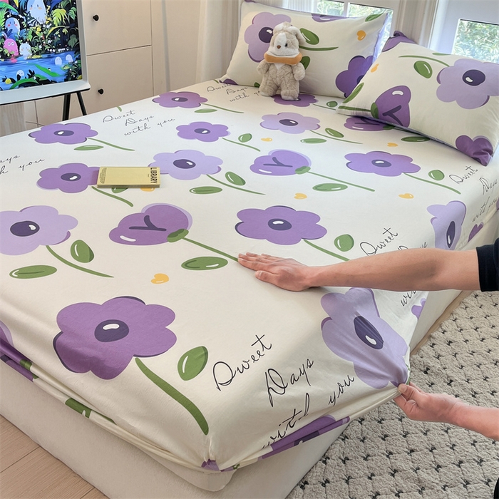 91家纺网 家纺一手货源 找家纺 宝士康家纺 2025新款10A抗菌全棉印花床笠 幽梦紫曦