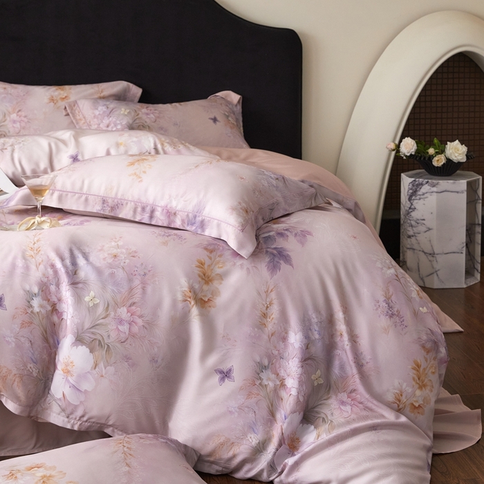 91家纺网 家纺一手货源 找家纺 金奇达家纺 2025新款竹玉清丝四件套-雅韵【标准号全网控价（折后券后）不低于元228元】 蝴蝶仙子-粉