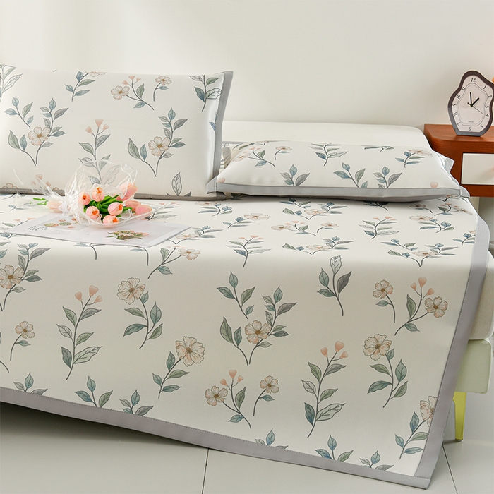 91家纺网 家纺一手货源 找家纺 简一 2025新款A类碳光印花数码冰丝凉席系列-床单款 浅花枝香