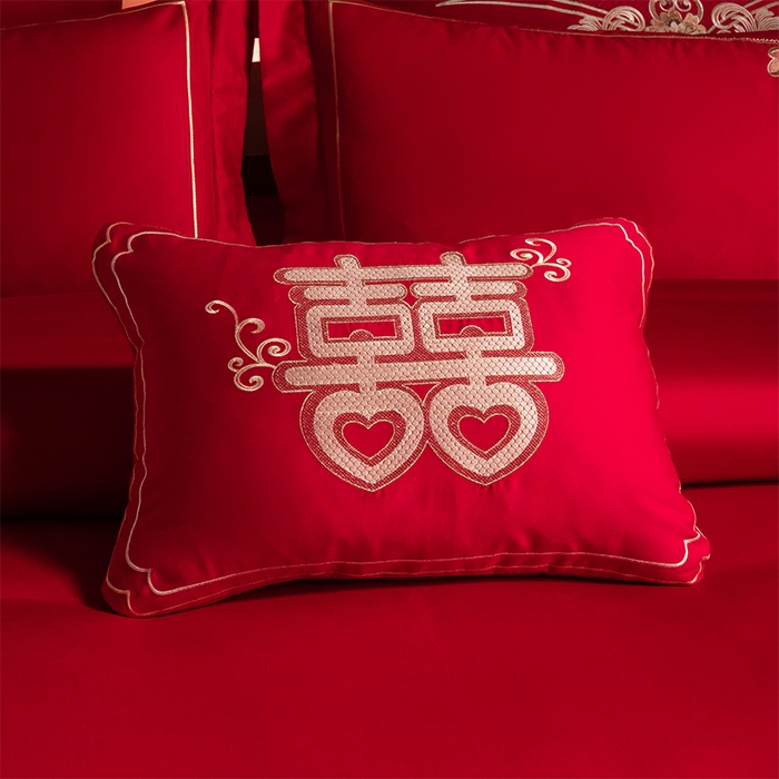 91家纺网 家纺一手货源 找家纺 博之洋婚庆 2025新款全棉长绒棉刺绣新中式婚庆系列多件套幸福快乐