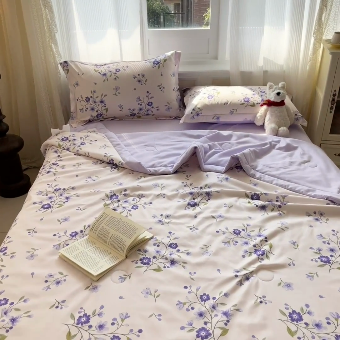 91家纺网 家纺一手货源 找家纺 宝士康家纺 2025新款水洗棉超声波压花夏被 被子被芯 紫玉