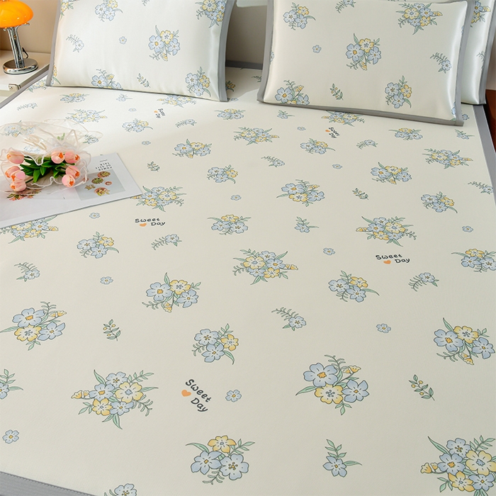 91家纺网 家纺一手货源 找家纺 简一 2025新款A类碳光印花数码冰丝凉席系列-床单款 觅境花园