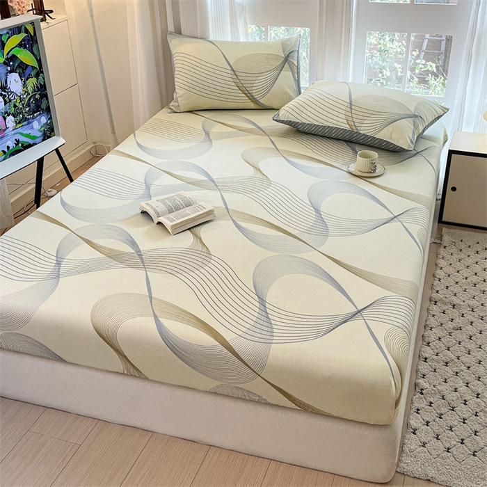 91家纺网 家纺一手货源 找家纺 宝士康家纺 2025新款10A抗菌全棉印花床笠 名爵黄