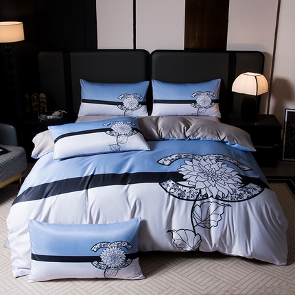 爵仕家纺 2025新款轻奢潮牌水洗真丝四件套 天空蓝