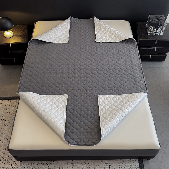 91家纺网 家纺一手货源 找家纺 叠派家纺 2025新款5A抗菌A类夹棉床笠经典款防水款系列 银灰色-梅花经典款