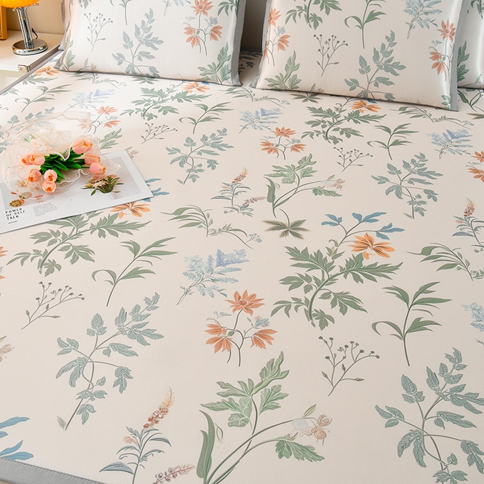 91家纺网 家纺一手货源 找家纺 简一 2025新款A类碳光印花数码冰丝凉席系列-床单款 花间细雨