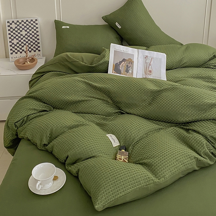 91家纺网 家纺一手货源 找家纺 （总）仟网汇 2025新款华夫格森语系列四件套北欧简约风