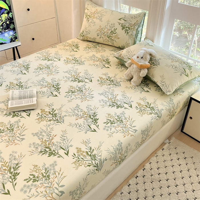 91家纺网 家纺一手货源 找家纺 宝士康家纺 2025新款10A抗菌全棉印花床笠 仙草