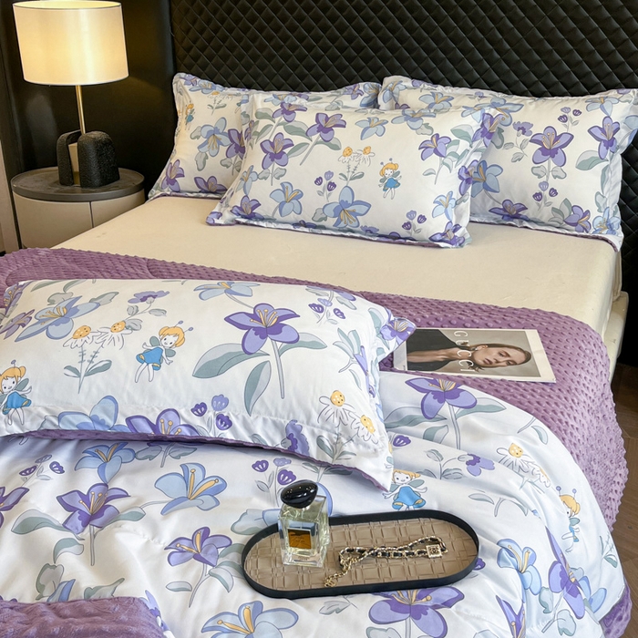 91家纺网 家纺一手货源 找家纺 宝士康家纺 2025新款10A抗菌双层纱豆豆绒夏被 花仙子