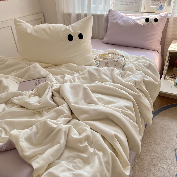 91家纺网 家纺一手货源 找家纺 慕尚家纺 2025新款大眼萌仔夏被 大眼萌 米白紫