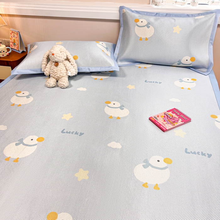 91家纺网 家纺一手货源 找家纺 慕尚家纺 2025新款数码印花床席床笠款冰藤席 床席款-柯尔鸭