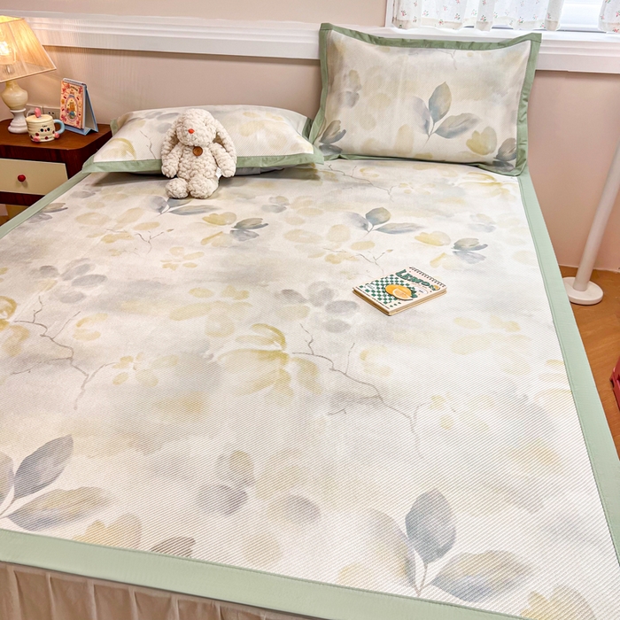 91家纺网 家纺一手货源 找家纺 慕尚家纺 2025新款数码印花床席床笠款冰藤席 床席款-墨染