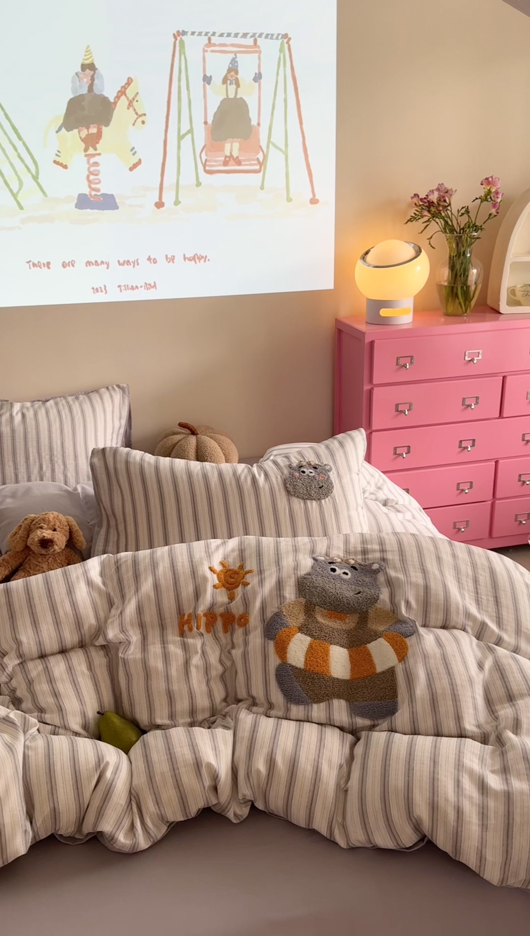 91家纺网 家纺一手货源 找家纺 柚子 2025春夏新款全棉纯棉双层纱毛巾绣四件套 河马