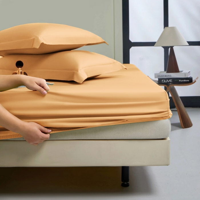 91家纺网 家纺一手货源 找家纺 秀色家纺 2024新品 A类100支双股长绒棉单品床笠 梦易-南瓜橘