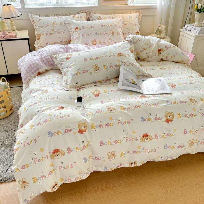 91家纺网 家纺一手货源 找家纺 红粉佳人家纺 2025新款12868纯棉系列全棉四件套 奶乎狗狗