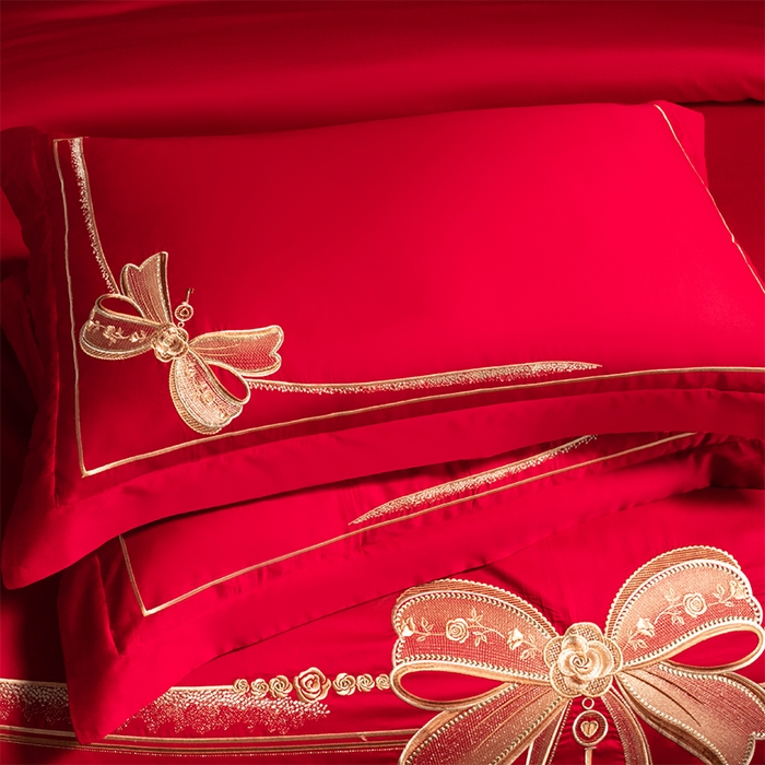 91家纺网 家纺一手货源 找家纺 博之洋婚庆 2025新款全棉长绒棉刺绣新中式婚庆系列多件套幸福快乐