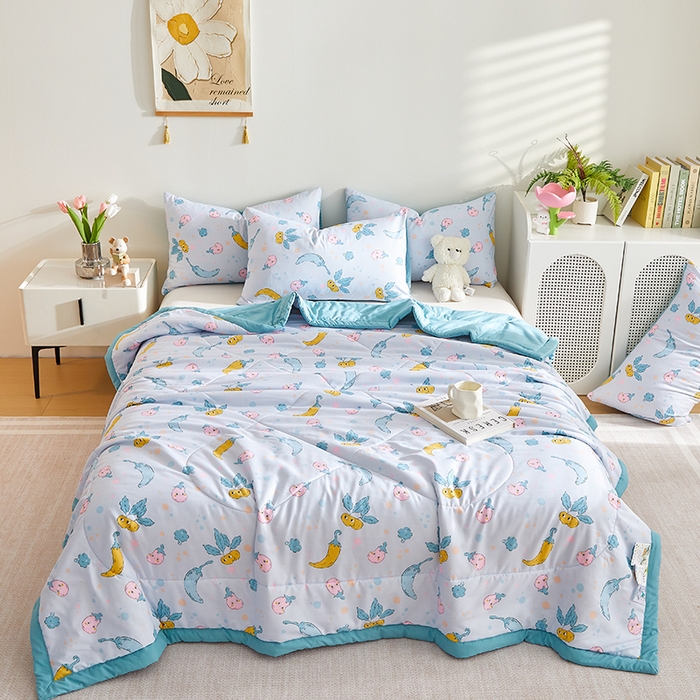 91家纺网 家纺一手货源 找家纺 海洋家纺 2025款水洗棉纯棉花夏凉被全棉花印花夏被空调被薄被子 蓝精灵