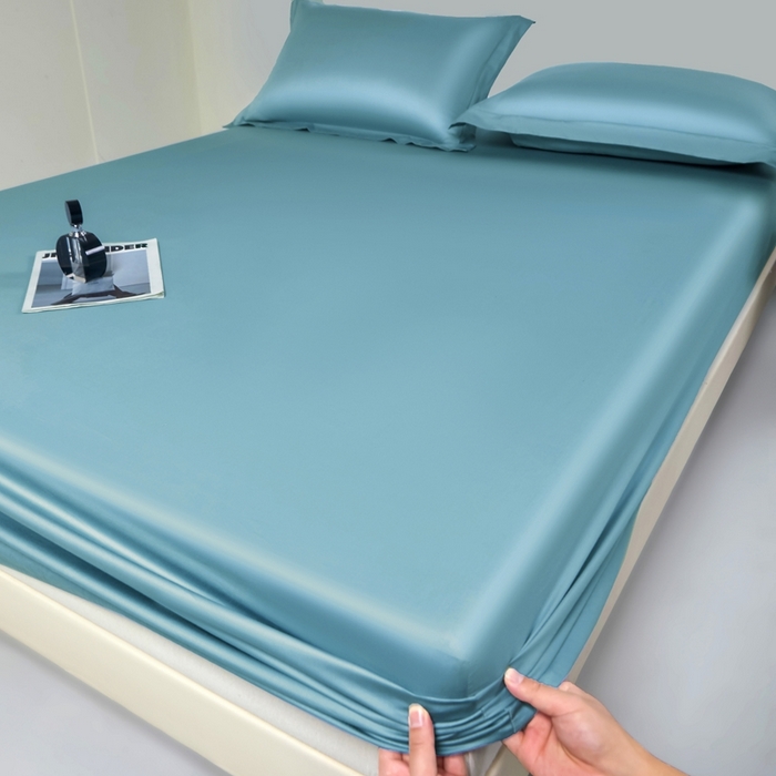 91家纺网 家纺一手货源 找家纺 秀色家纺 2024新品 A类100支双股长绒棉单品床笠 梦易-雾霾蓝